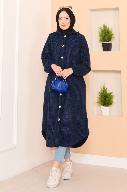 Hood Detailed Herringbone Hijab Cashmere Coat