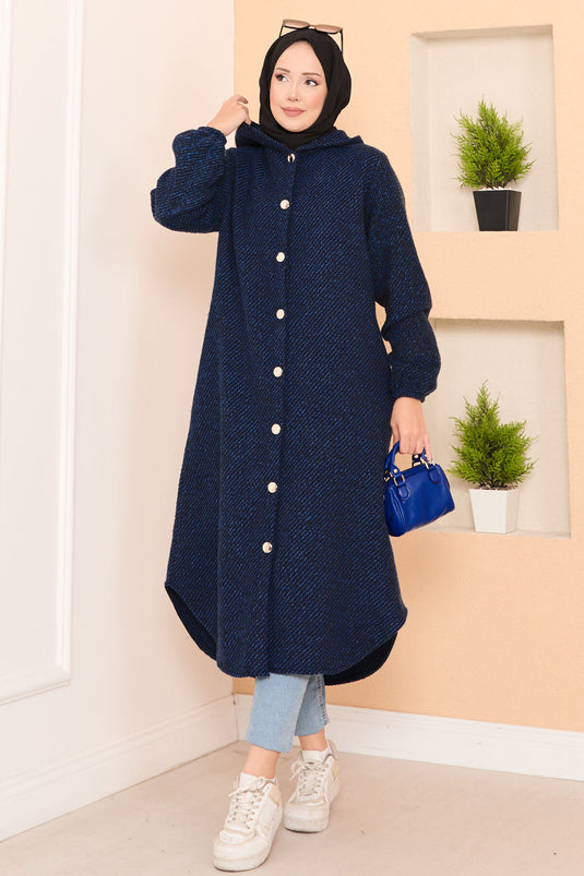 Hood Detailed Herringbone Hijab Cashmere Coat