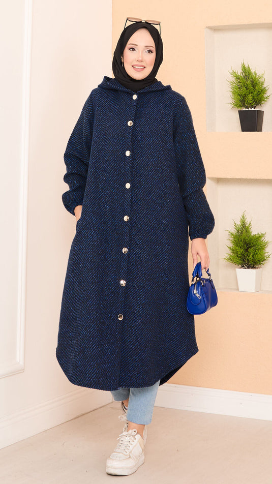 Hood Detailed Herringbone Hijab Cashmere Coat