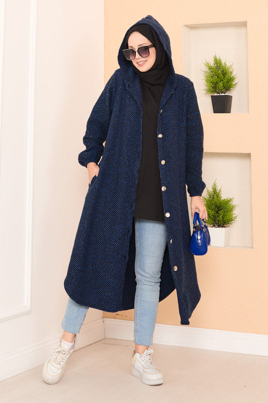 Hood Detailed Herringbone Hijab Cashmere Coat