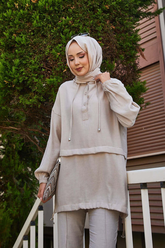 Ensemble deux pièces à capuche et boutons détaillés Stone