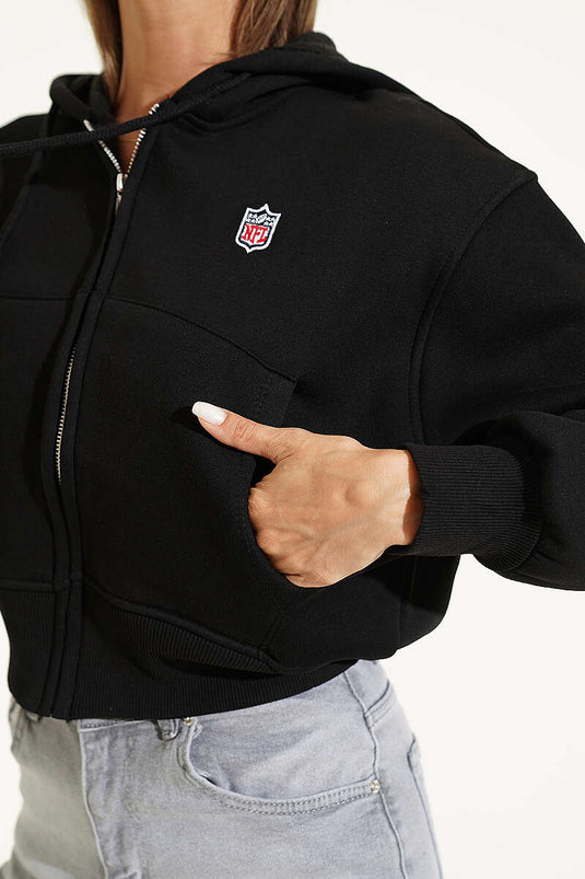 Gilet Court Noir À Capuche Et Logo
