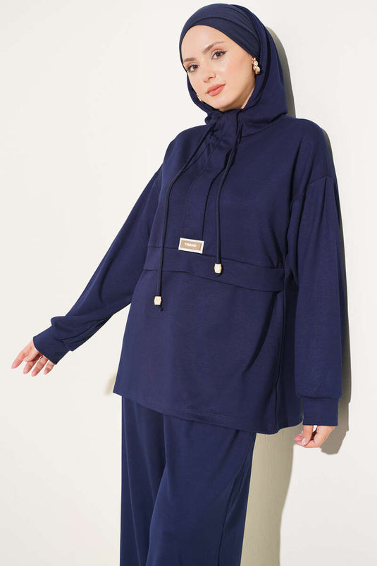 Ensemble Deux Pièces Marine Brodé À Capuche