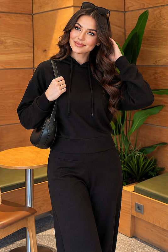 Ensemble Basic Deux Pièces À Capuche Noir
