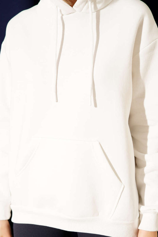 Basic-Sweatshirt mit Kapuze und dreifädigem Garn, Ecru