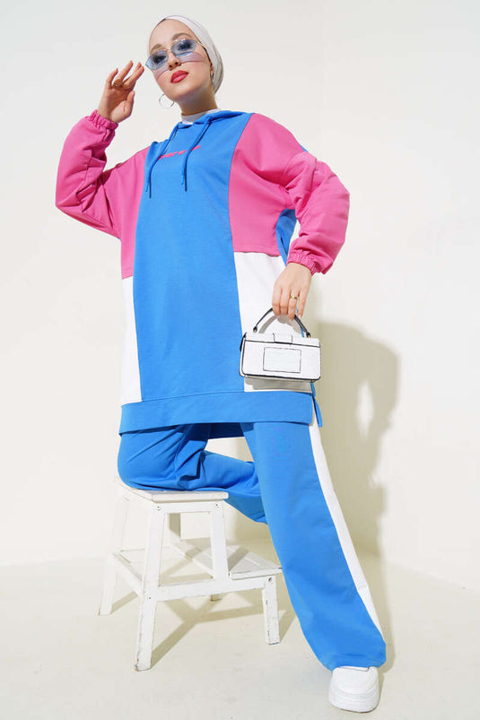 Set doppio tunica stampata con cappuccio Blu