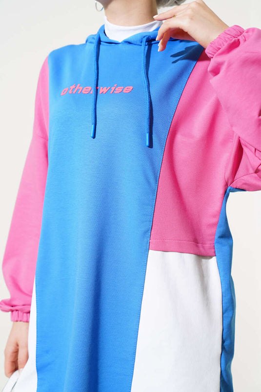 Hooded Printed Tunic Two-Piece Set Blue