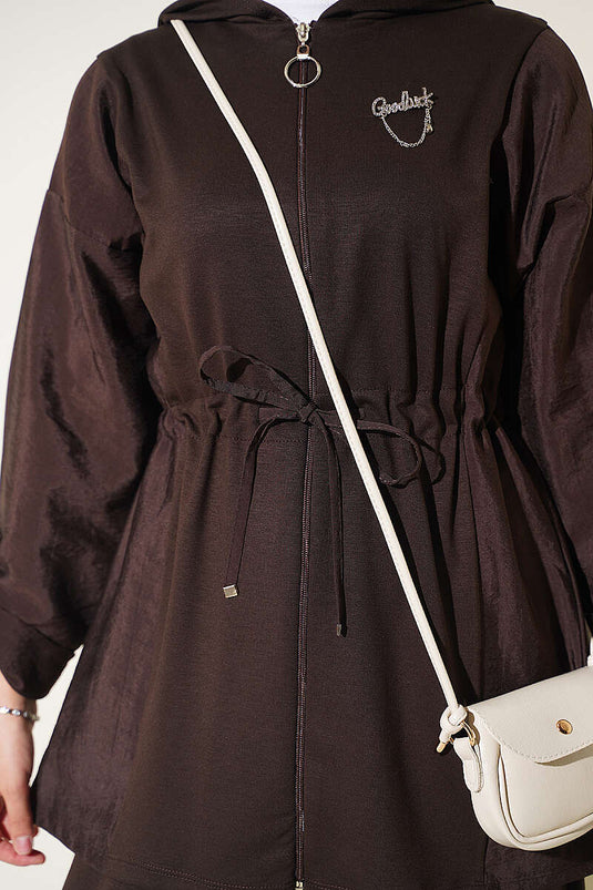 Hooded Belted Two-Piece Set In Brown