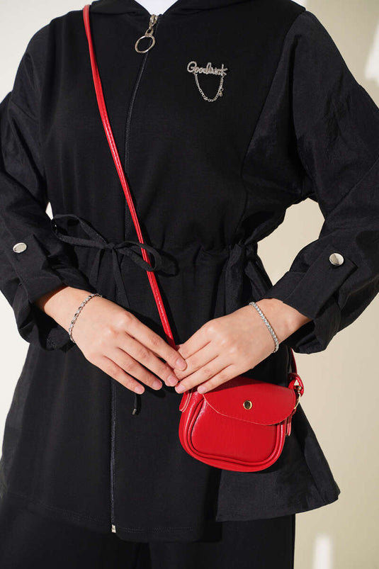Hooded Belted Two-Piece Set Black