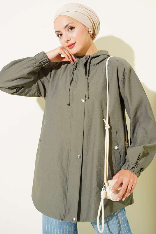 Veste À Capuche Élastiquée Kaki