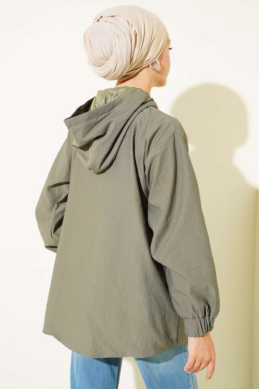 Veste À Capuche Élastiquée Kaki