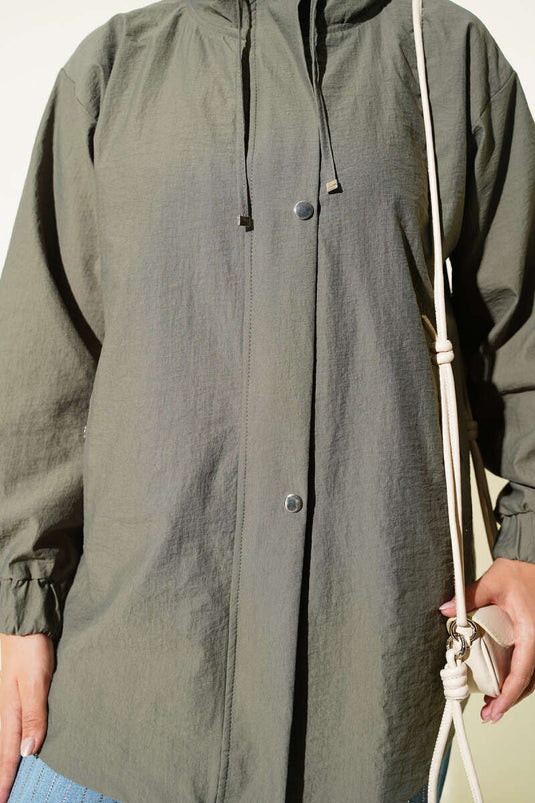 Veste À Capuche Élastiquée Kaki