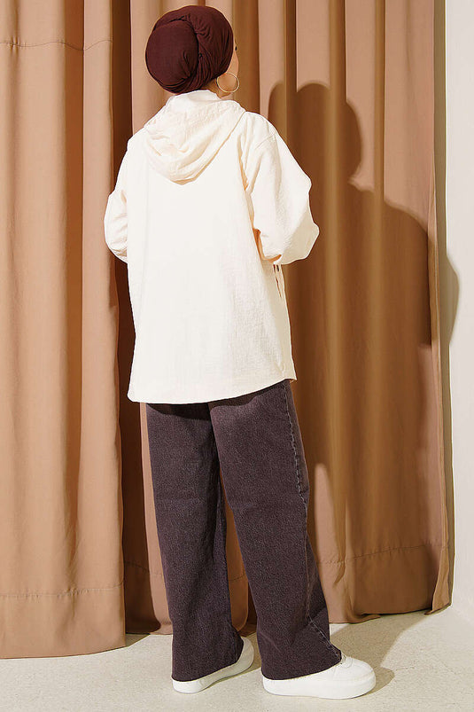 Hooded Elastische Creme Jacke