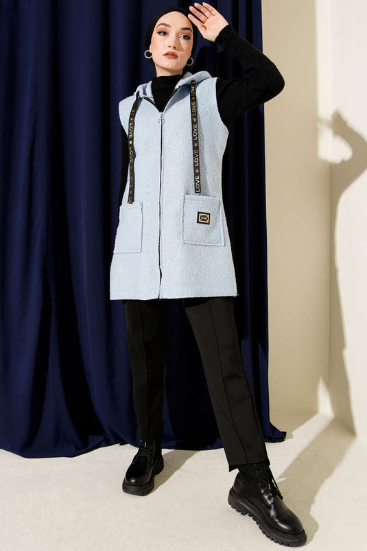 Gilet bouclé à capuche, bleu bébé