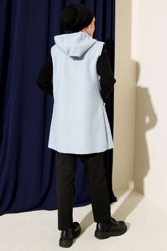 Gilet bouclé à capuche, bleu bébé