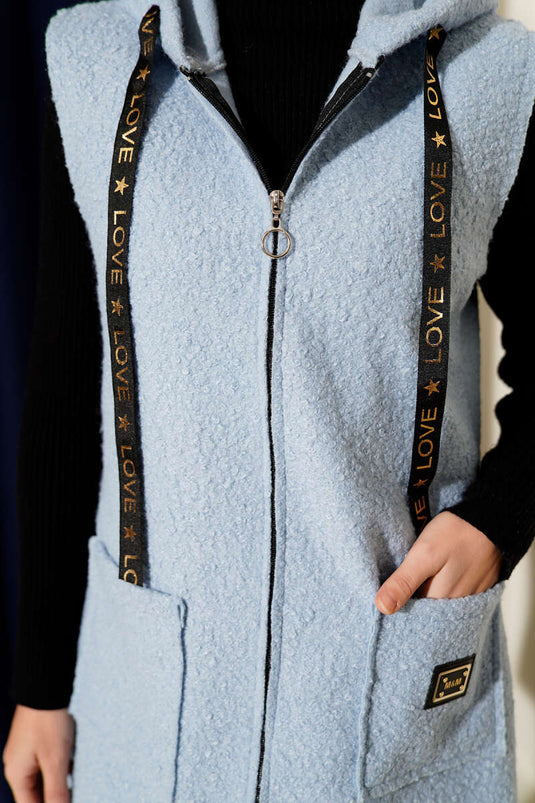 Gilet bouclé à capuche, bleu bébé
