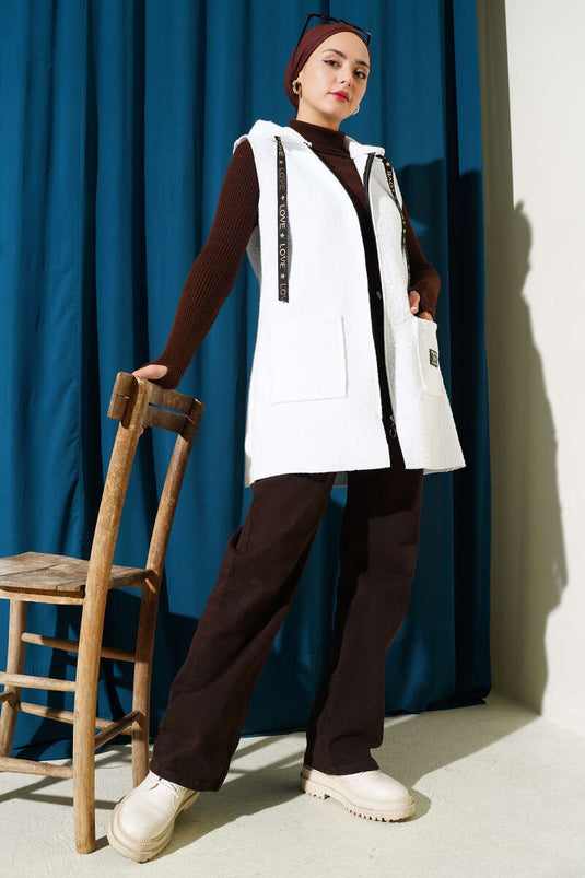 Hooded Bouclé Vest White