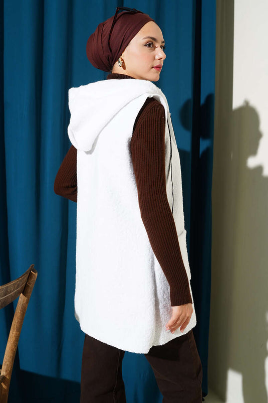 Hooded Bouclé Vest White