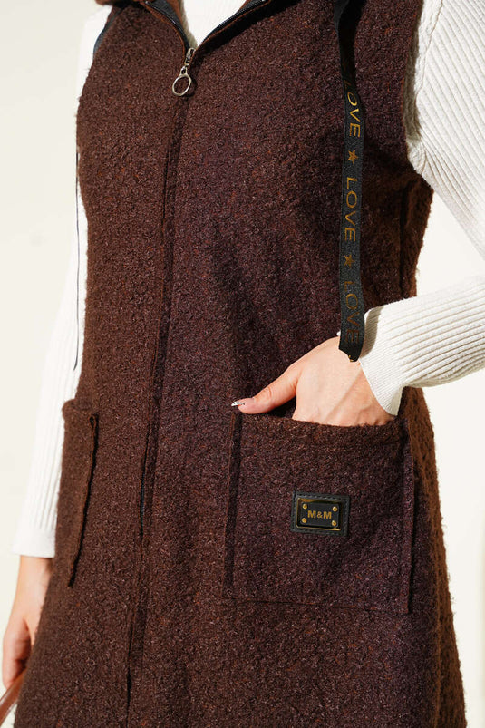 Hooded Bouclé Vest, Coffee