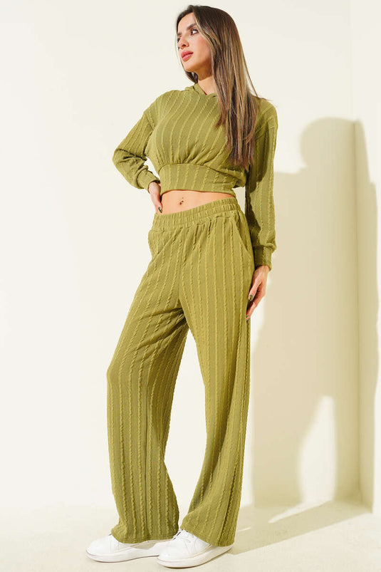 Ensemble deux pièces à capuche avec cordon de serrage, vert