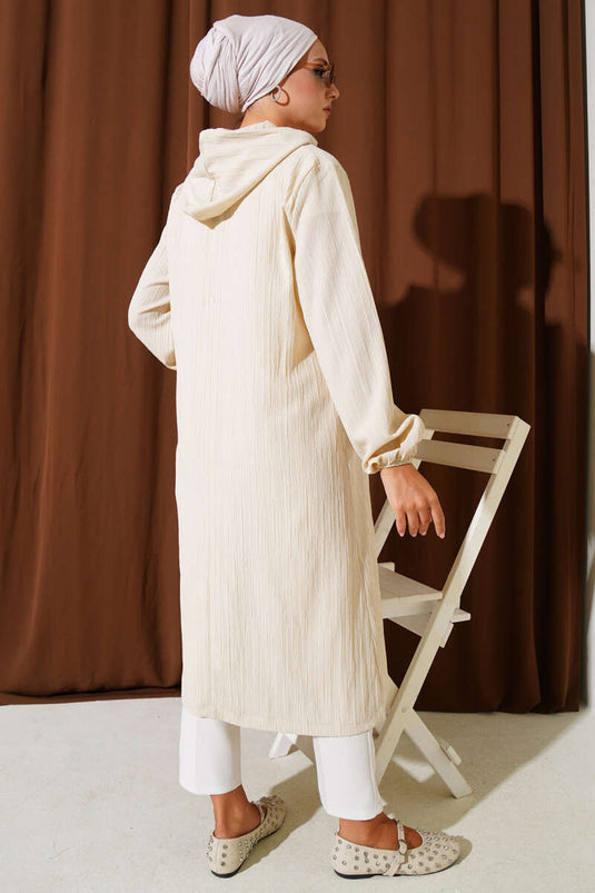 Boomschorsjas met capuchon en zak, beige