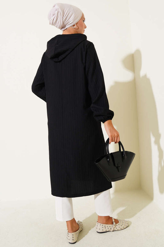 Kapüşonlu Cepli Ağaç Kabuğu Kap Siyah