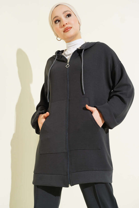 Kapüşonlu Cepli Loyşa İkili Takım Antrasit