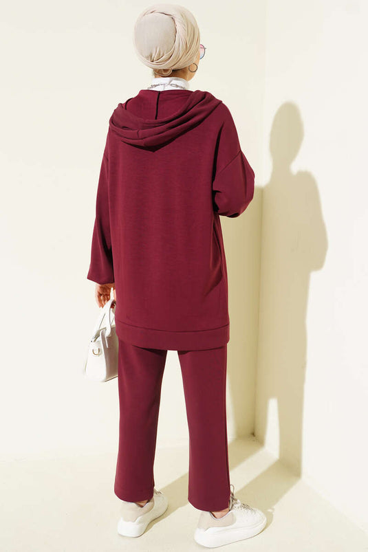 Kapüşonlu Cepli Loyşa İkili Takım Bordo