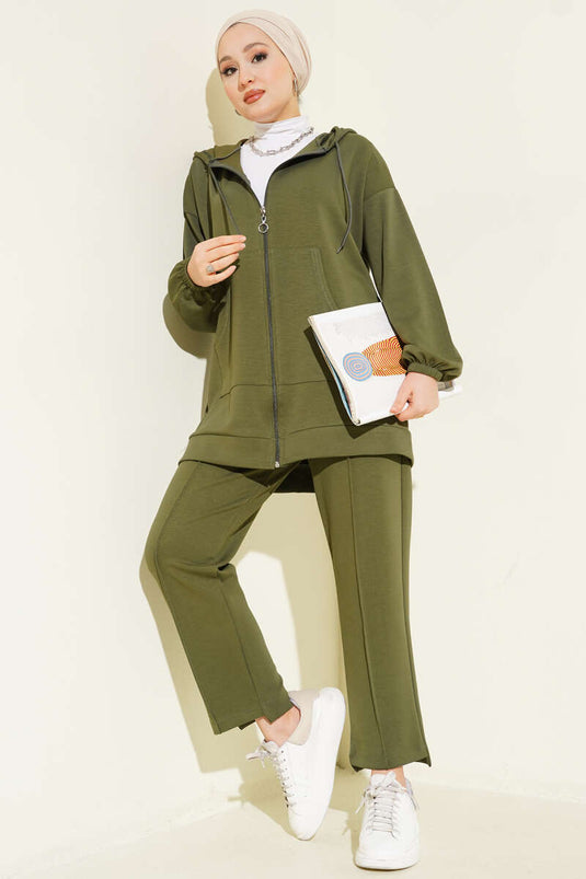 Kapüşonlu Cepli Loyşa İkili Takım Haki