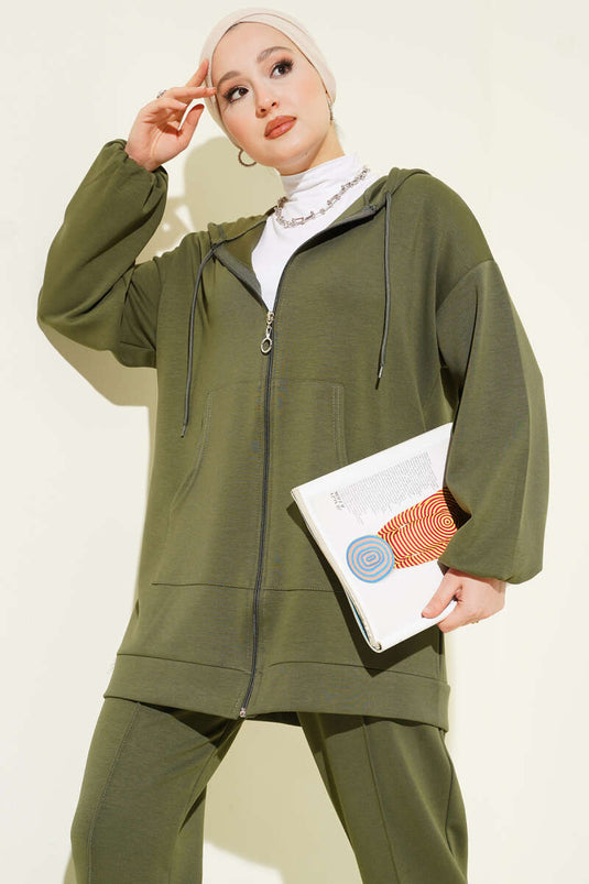 Kapüşonlu Cepli Loyşa İkili Takım Haki