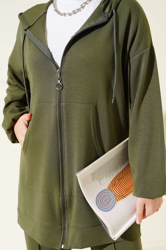 Kapüşonlu Cepli Loyşa İkili Takım Haki