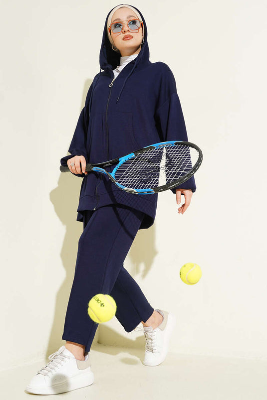 Kapüşonlu Cepli Loyşa İkili Takım Lacivert