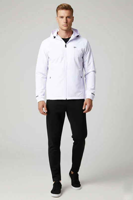 Jacke für Herren mit Kapuze und Taschen, saisonal, weiß