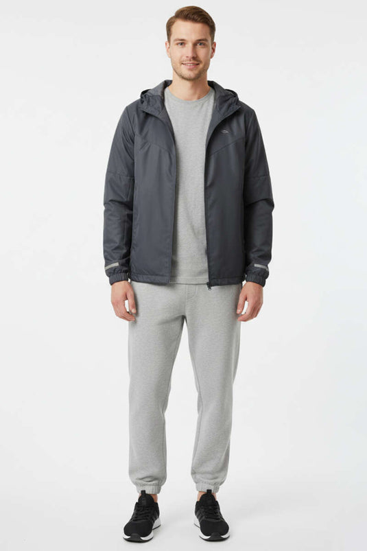 معطف رجالي موسمي بغطاء رأس وجيوب بلون رمادي دخاني