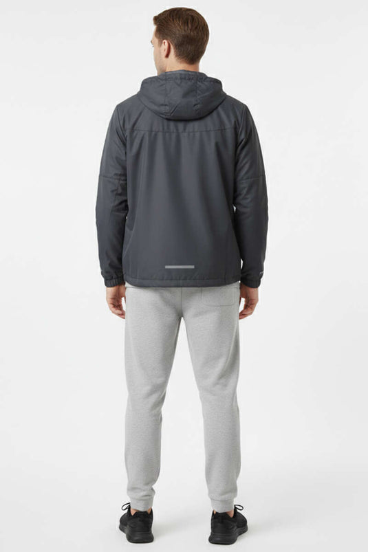 معطف رجالي موسمي بغطاء رأس وجيوب بلون رمادي دخاني