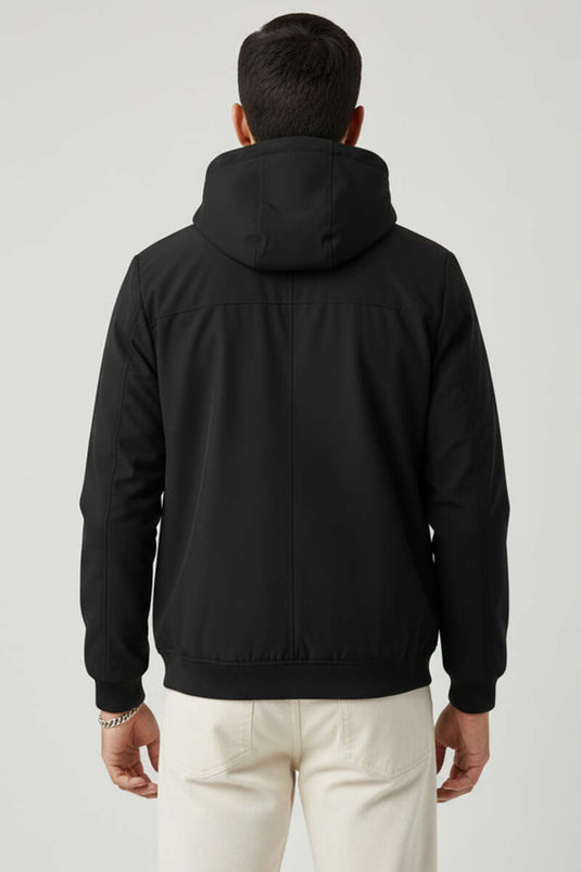 Jacke mit Kapuze und Taschen, Übergangsjacke, Schwarz