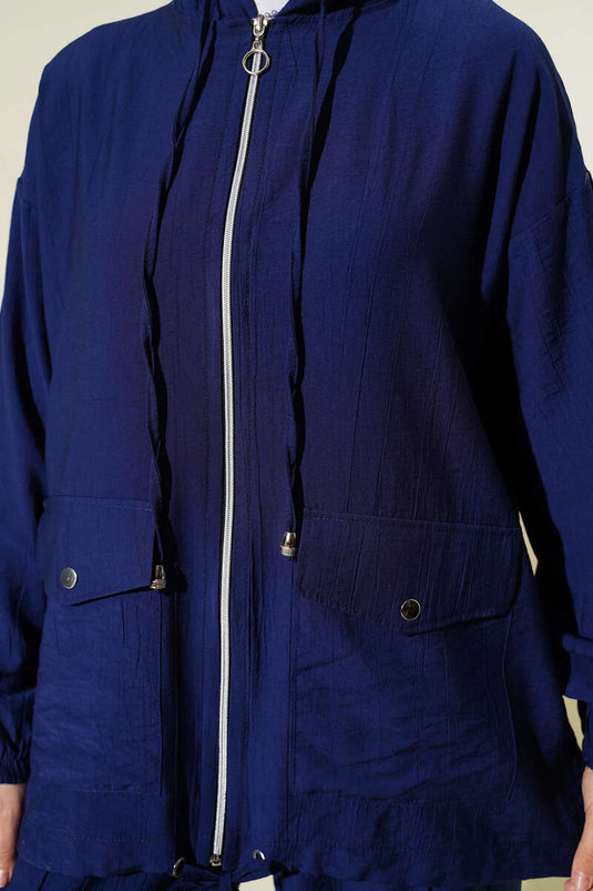 Double Pocket Hoodie Two-Piece Set Navy Blue