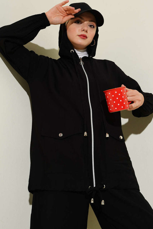 Double Pocket Hoodie Set Black