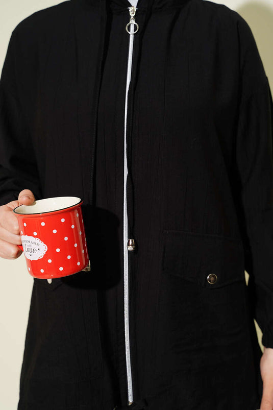 Double Pocket Hoodie Set Black