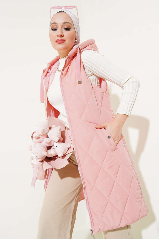 سترة منتفخة بغطاء للرأس مع مسحوق جيب سريع