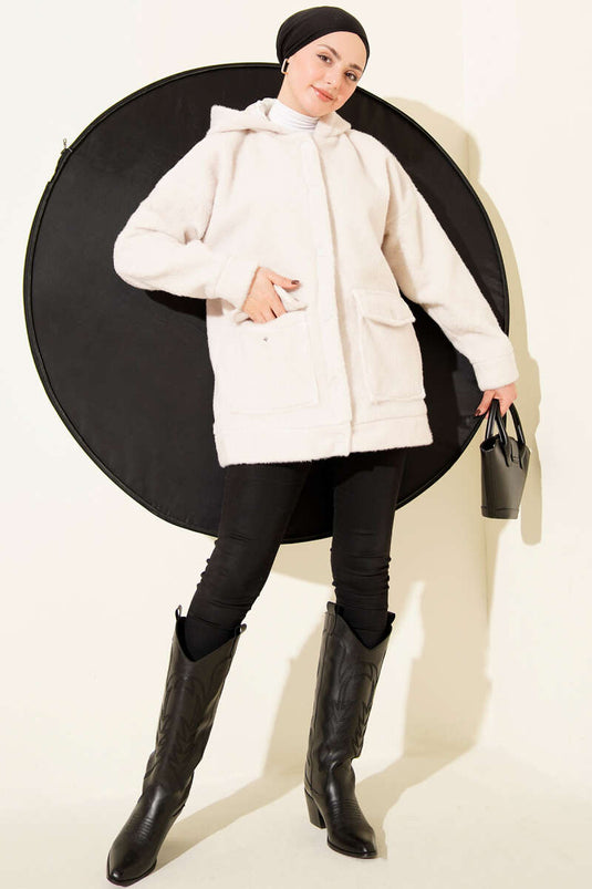 Manteau à capuche et boutons-pression couleur pierre