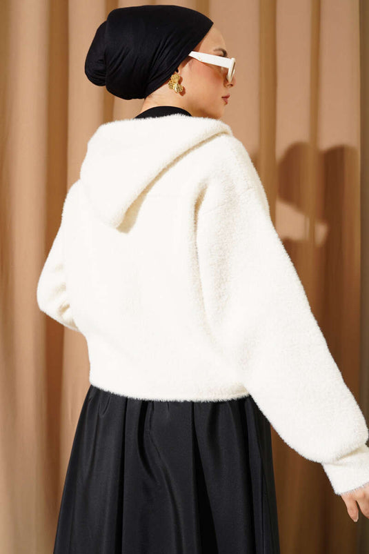 Gilet court en maille à capuche et boutons-pression, couleur vanille