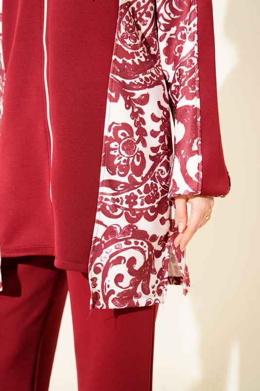 Kapüşonlu Desenli Scuba İkili Takım Bordo