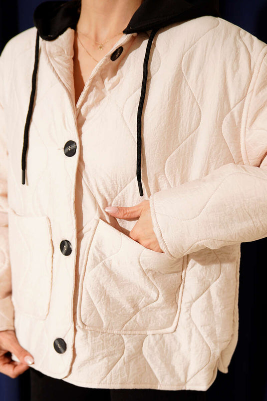Veste matelassée à capuche boutonnée, beige