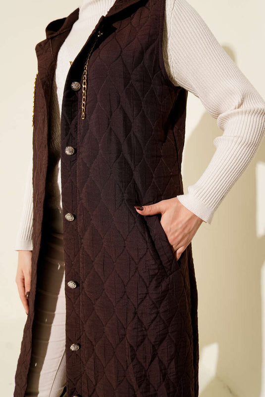 Hooded Button-Down Quilted Vest, Coffee