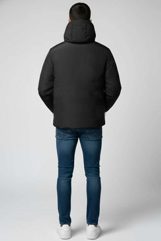 Schwarze Herren-Steppjacke mit Kapuze