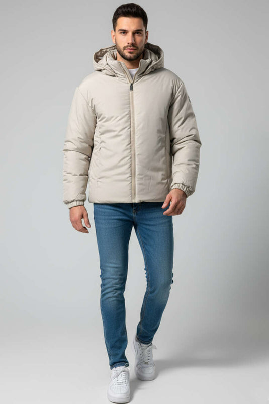 Herren-Steppjacke mit Kapuze, Farbe Stone