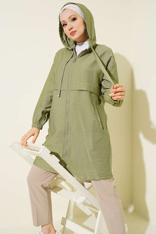 Kapüşonlu Fermuar Detaylı Araboy Kap Çağla Yeşili