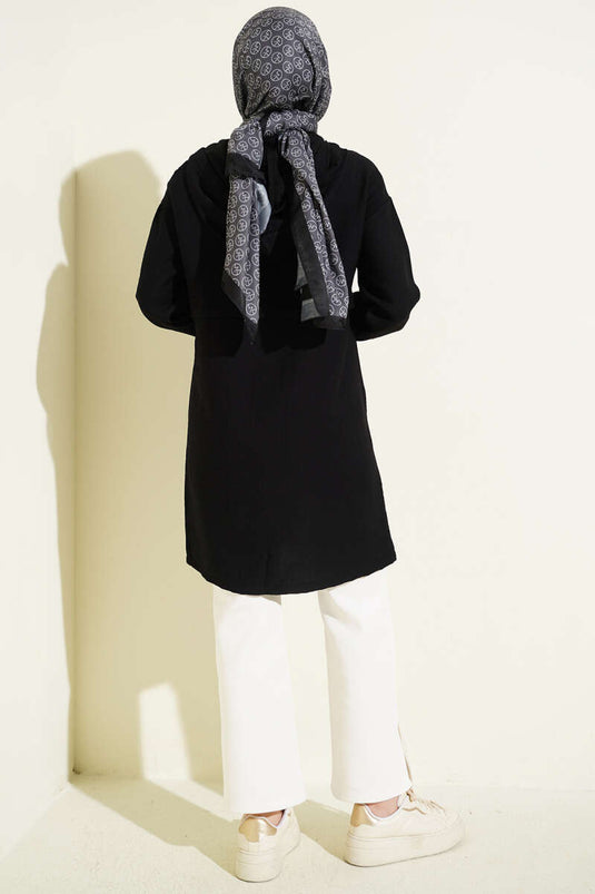 Black Abaya with Hood and Zipper Detail