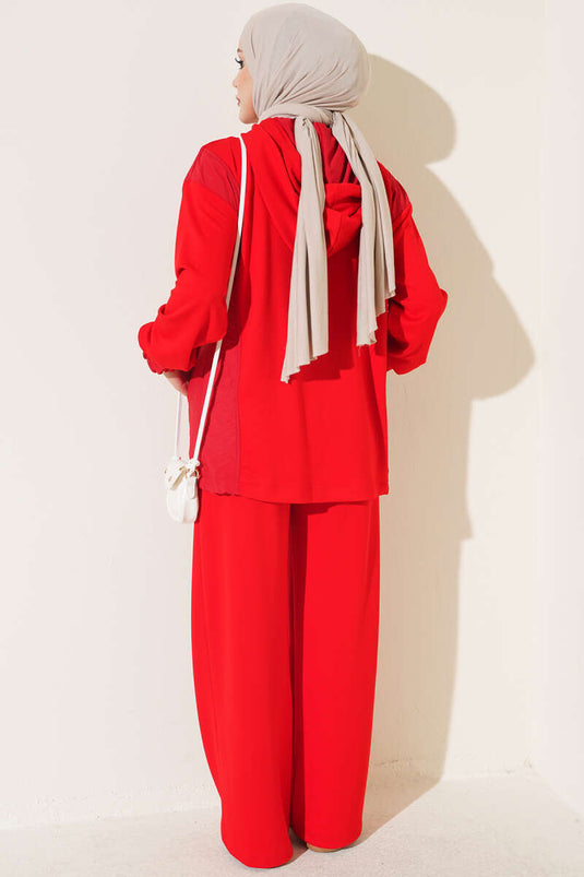 Conjunto De Dos Piezas Con Capucha Y Cremallera En Rojo